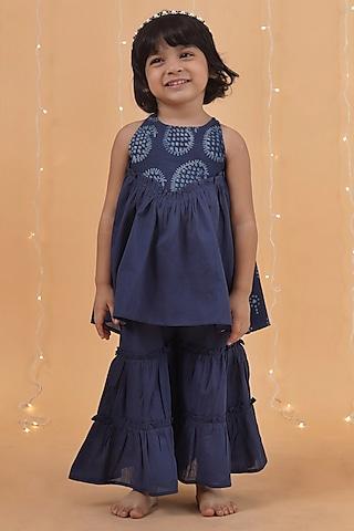 indigo-blue-premium-cotton-printed-tiered-sharara-set-for-girls
