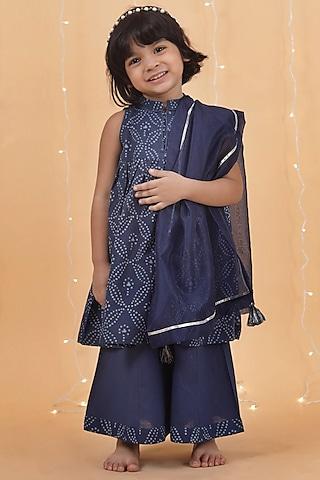 indigo-blue-cotton-slub-hand-block-printed-kurta-set-for-girls