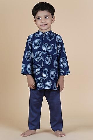 indigo-blue-cotton-printed-kurta-set-for-boys
