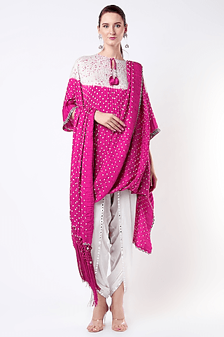 pink-hand-embroidered-bandhani-draped-tunic