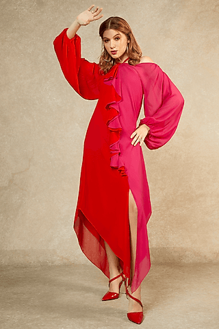 magenta-&-red-flame-cascade-dress