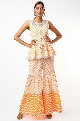 off-white-&-orange-floral-printed-sharara-set-for-girls