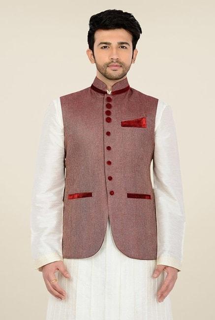 manyavar-trendy-maroon-textured-ethnic-waistcoat