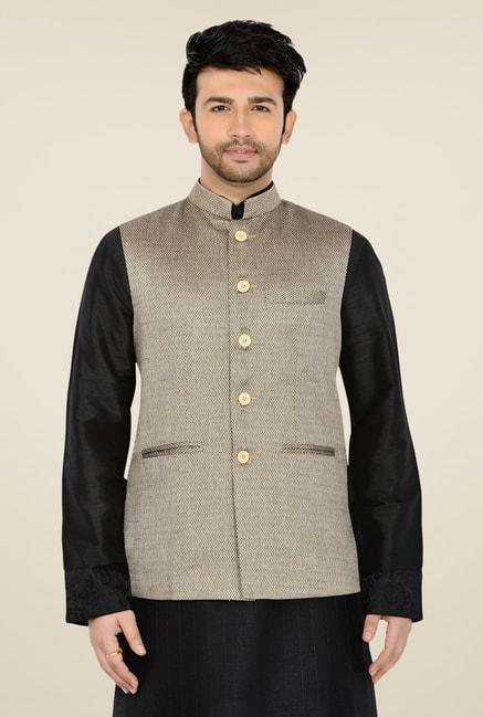 manyavar-grey-textured-ethnic-waistcoat