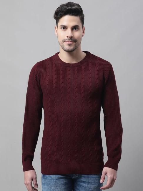 cantabil-maroon-regular-fit-self-design-sweater