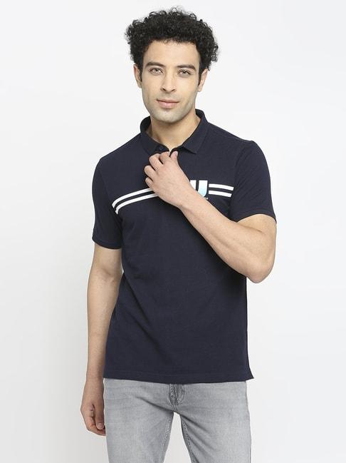 underjeans-by-spykar-navy-regular-fit-printed-polo-t-shirt