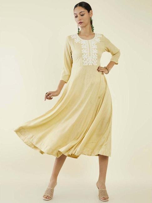 soch-beige-embroidered-a-line-dress