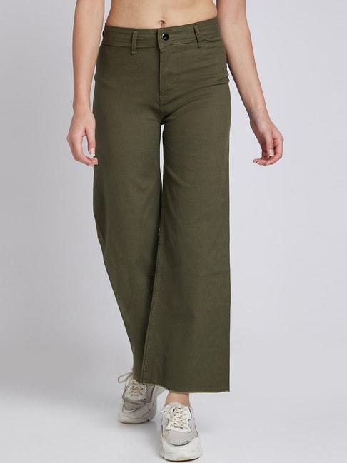 spykar-olive-green-mid-rise-pants