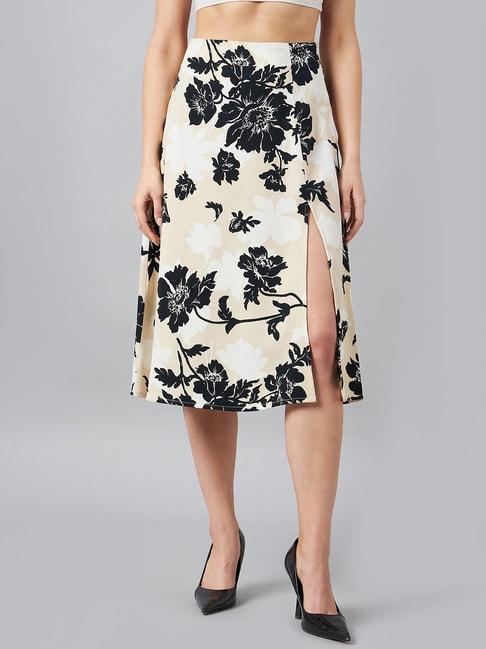carlton-london-beige-floral-print-midi-skirt