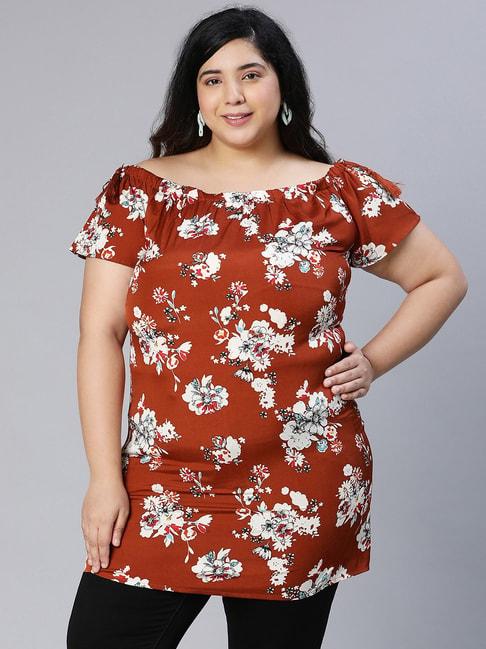 oxolloxo-rust-floral-print-tunic