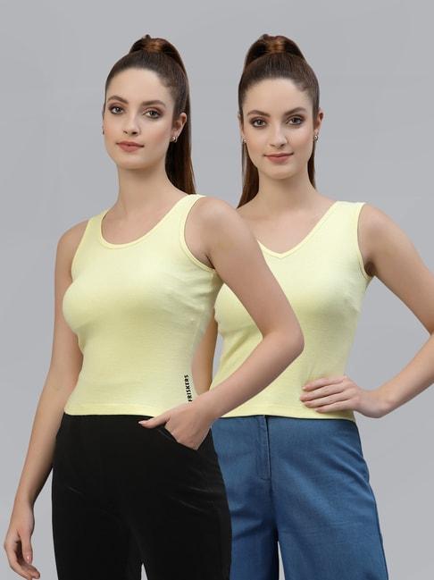friskers-yellow-cotton-sleeveless-top---pack-of-2