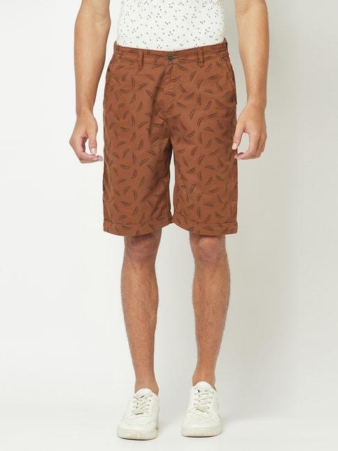 crimsoune-club-brown-regular-fit-printed-cotton-shorts
