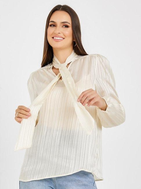 styli-tie-up-neck-striped-textured-woven-regular-fit-blouse