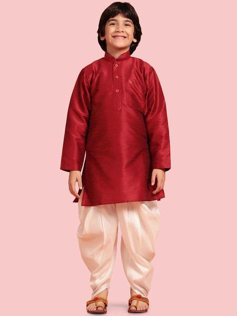 aj-dezines-kids-maroon-&-white-regular-fit-full-sleeves-kurta-set