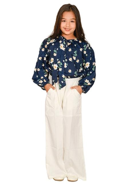 lilpicks-kids-navy-&-white-floral-print-full-sleeves-top-with-plazzos