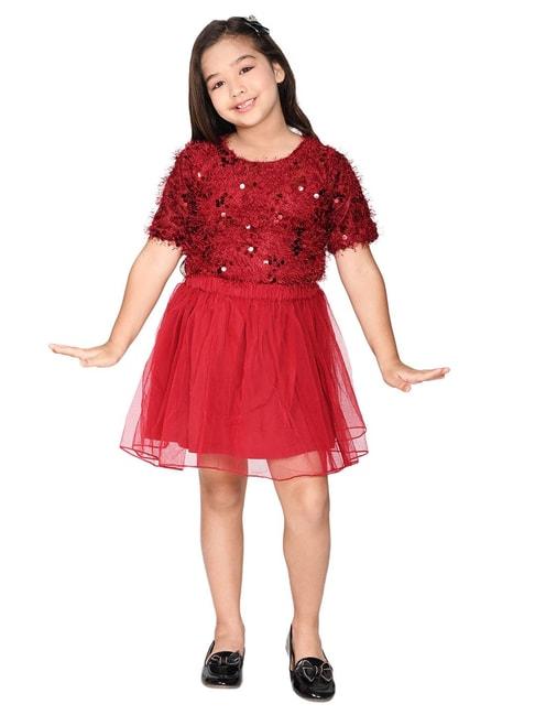 lilpicks-kids-maroon-red-embellished-top-with-skirt