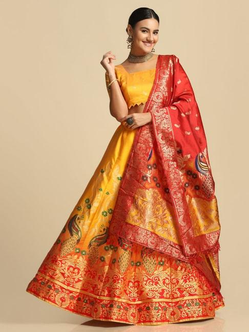 atsevam-yellow-woven-pattern-semi-stitched-lehenga-choli-set-with-dupatta