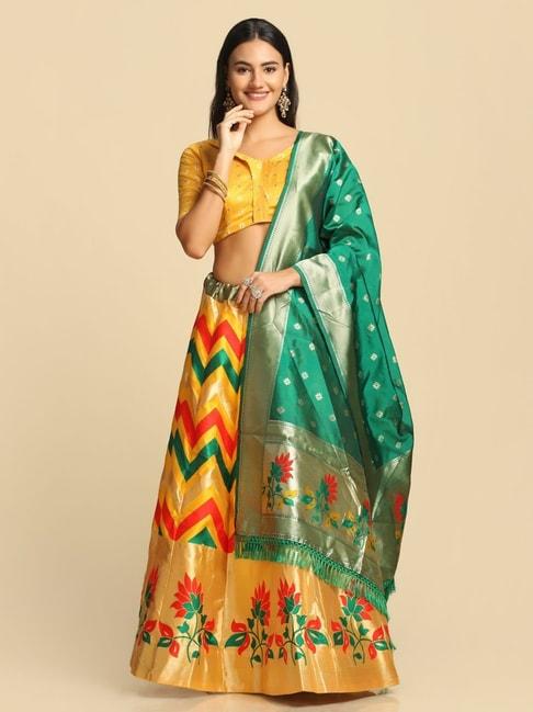 atsevam-yellow-woven-pattern-semi-stitched-lehenga-choli-set-with-dupatta