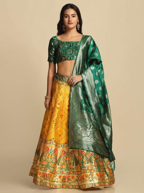atsevam-yellow-&-green-woven-pattern-semi-stitched-lehenga-choli-set-with-dupatta