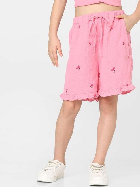 kids-only-aurora-pink-cotton-embroidered-shorts