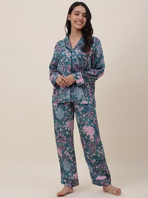 fabindia-green-floral-print-shirt-pyjama-set