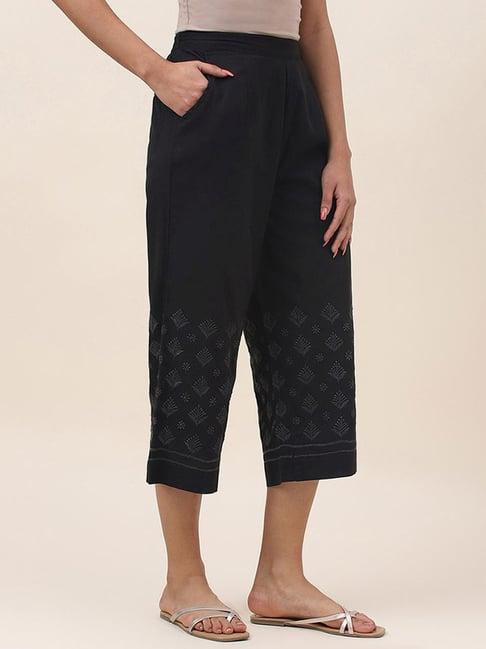 fabindia-black-cotton-embroidered-culottes