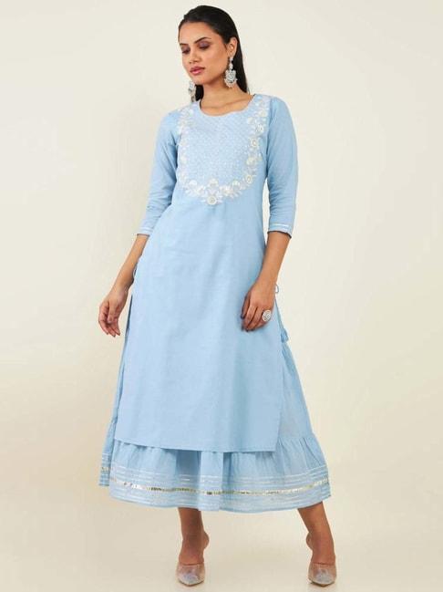 soch-blue-cotton-embroidered-a-line-dress
