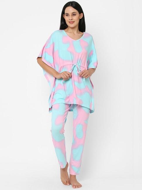 sweet-dreams-blue-&-pink-printed-kaftan-pyjama-set