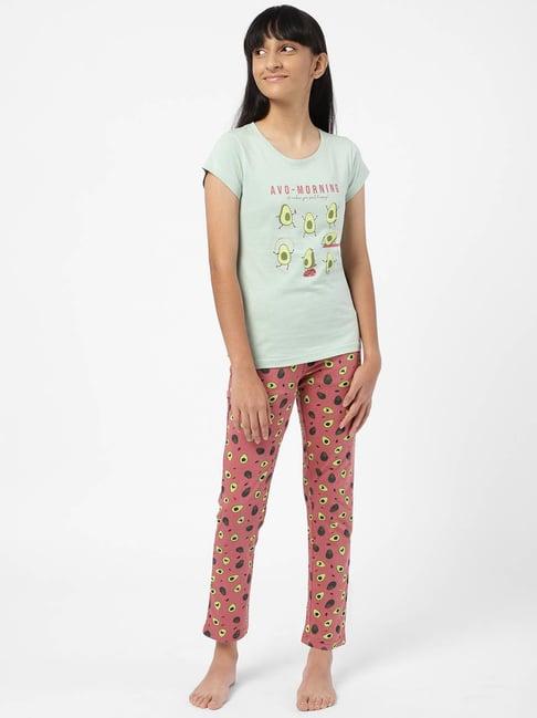 sweet-dreams-kids-green-&-dusty-pink-printed-t-shirt-with-pyjamas