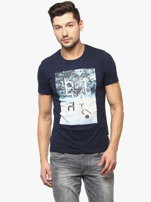 crimsoune-club-navy-blue-cotton-slim-fit-printed-t-shirts