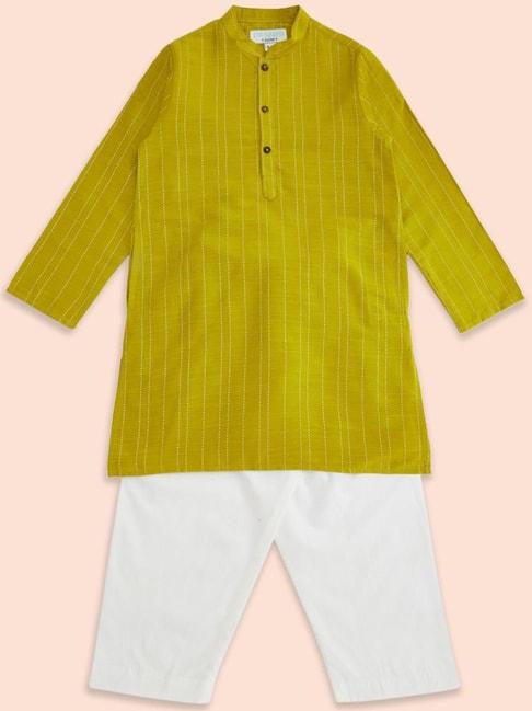indus-route-by-pantaloons-kids-mustard-&-white-embroidered-full-sleeves-kurta-set