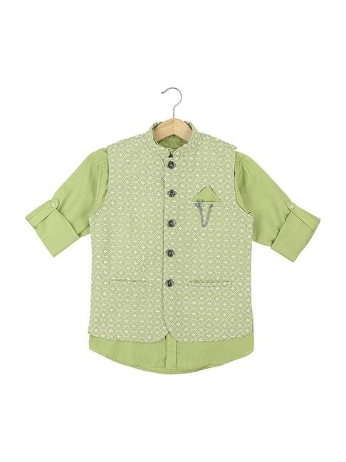 cavio-kids-green-cotton-embroidered-shirt-set