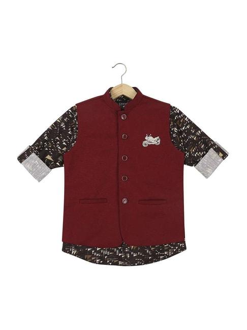 cavio-kids-maroon-&-brown-embroidered-shirt-set