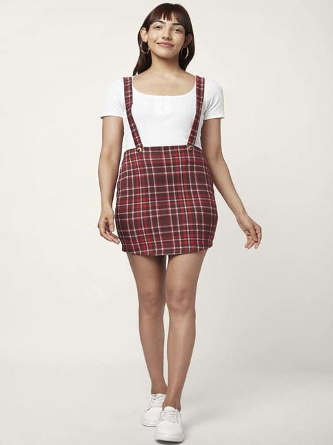 people-by-pantaloons-brown-chequered-pencil-skirt