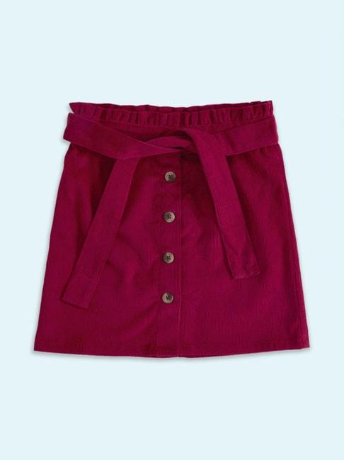 pantaloons-junior-maroon-cotton-regular-fit-skirt