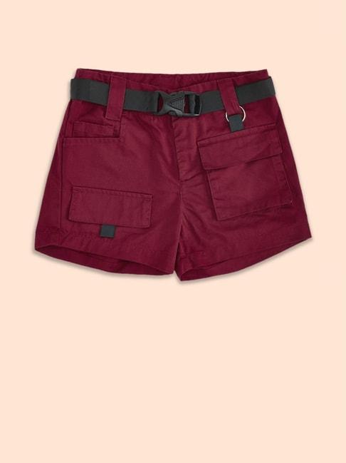 pantaloons-junior-wine-cotton-regular-fit-shorts