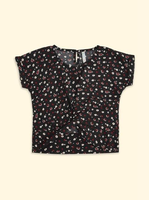 pantaloons-junior-black-cotton-floral-print-top