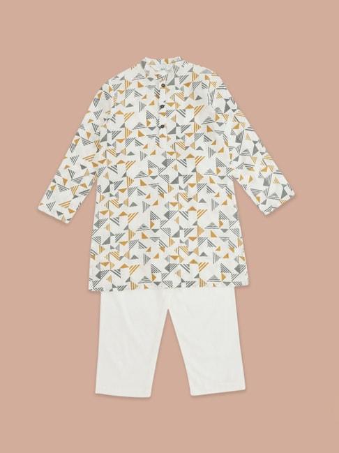 indus-route-by-pantaloons-kids-off-white-cotton-printed-full-sleeves-kurta-set