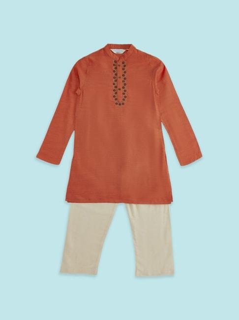 indus-route-by-pantaloons-kids-orange-&-grey-floral-print-full-sleeves-kurta-set