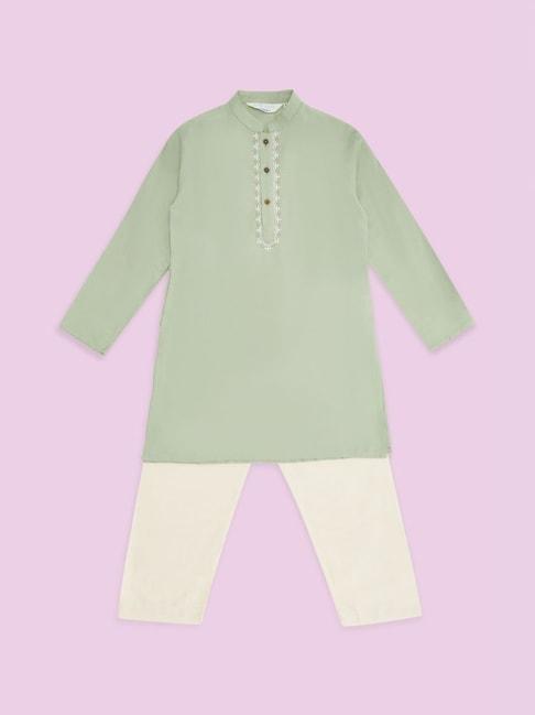 indus-route-by-pantaloons-kids-mint-green-&-white-embroidered-full-sleeves-kurta-set