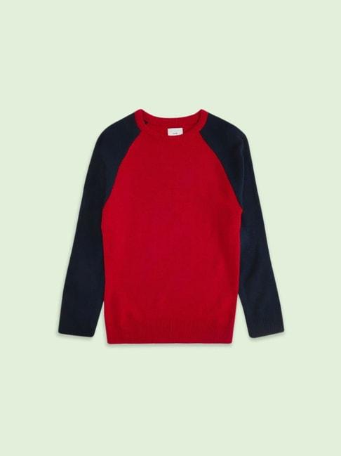 pantaloons-junior-red-&-blue-color-block-full-sleeves-sweater