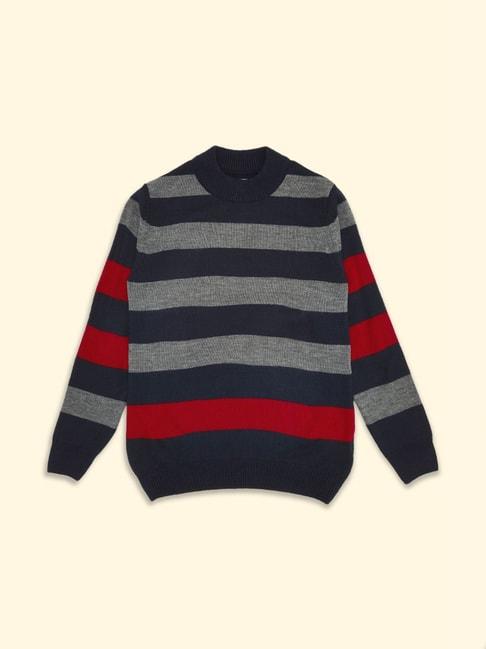 pantaloons-junior-grey-&-red-striped-full-sleeves-sweater