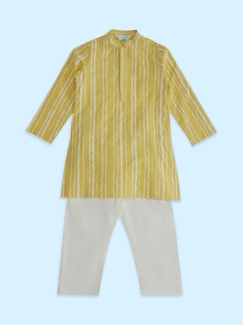 indus-route-by-pantaloons-kids-yellow-&-white-cotton-striped-full-sleeves-kurta-set