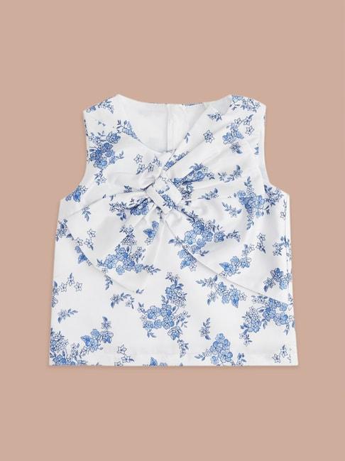 pantaloons-junior-white-&-blue-cotton-floral-print-top