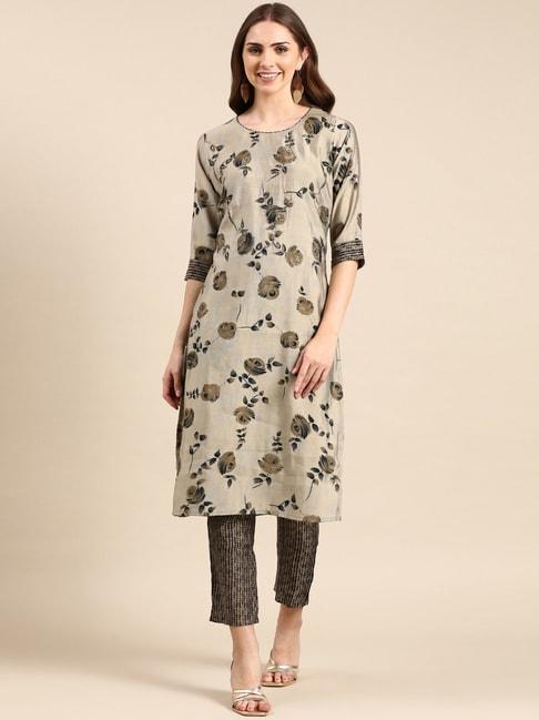 showoff-grey-floral-print-kurta-with-pants