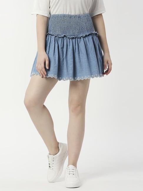 pepe-jeans-blue-cotton-a-line-mini-skirt