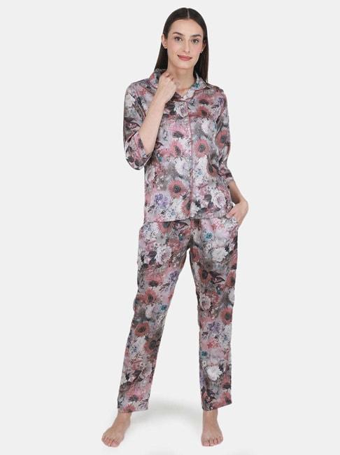 monte-carlo-grey-printed-shirt-pyjama-set