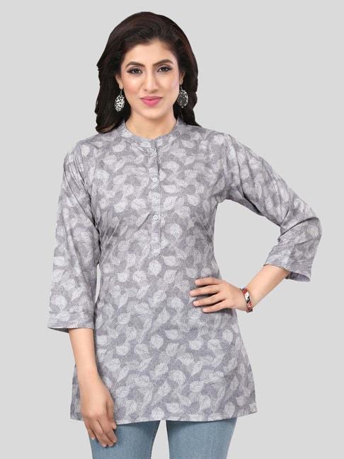 saree-swarg-grey-printed-straight-short-kurti