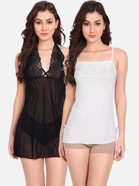 fims:-fashion-is-my-style-white-&-black-lace-work-babydoll-with-thong
