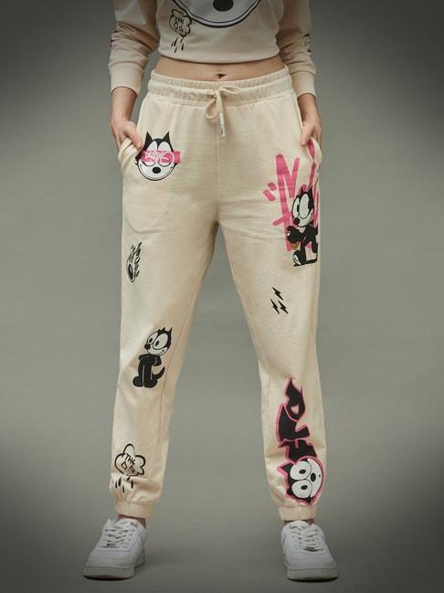 only-beige-cotton-printed-high-rise-joggers